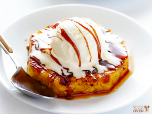 rum-soaked grilled Pineapple with ice cream on top, another perfect dessert for Valentine's Day