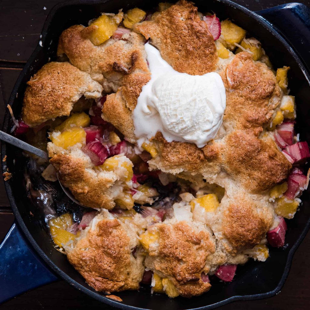 spring pineapple rhubarb cobbler