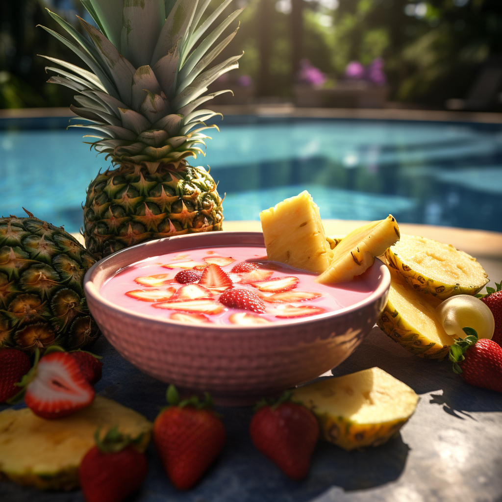 strawberry pineapple smoothie bowl acai bowl by the pool