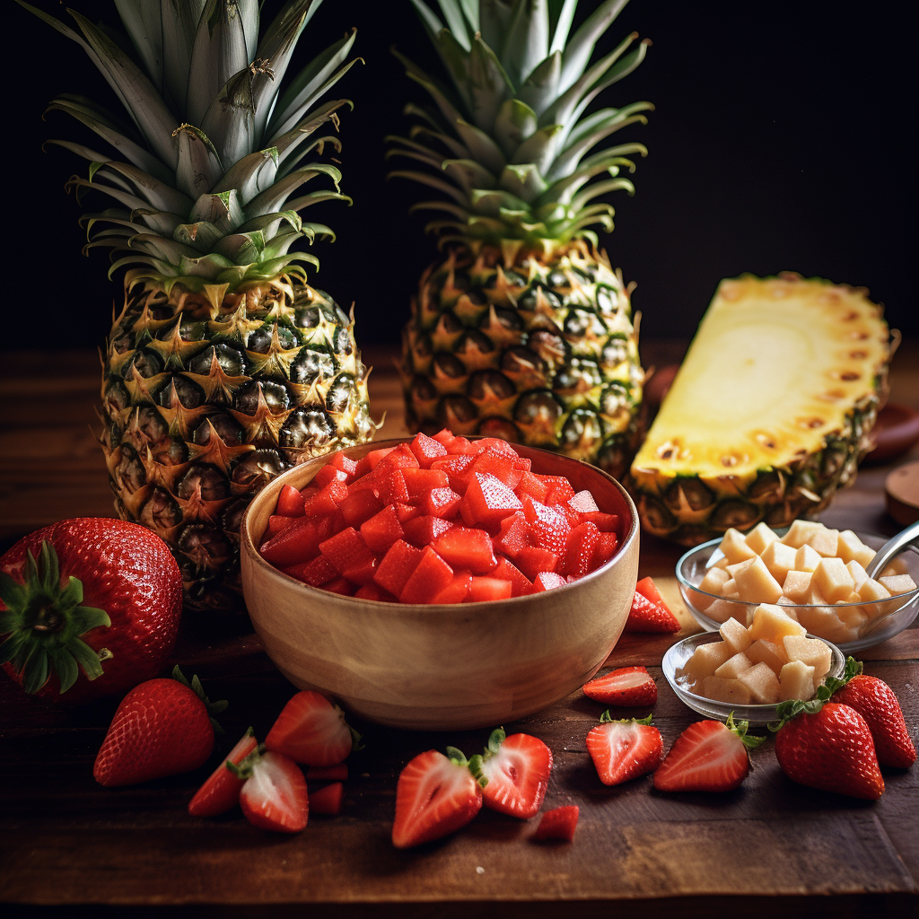pineapple and strawberry diced for a smoothie