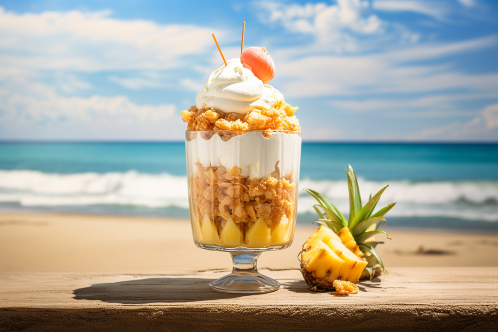 Pineapple parfait on a sunny beach