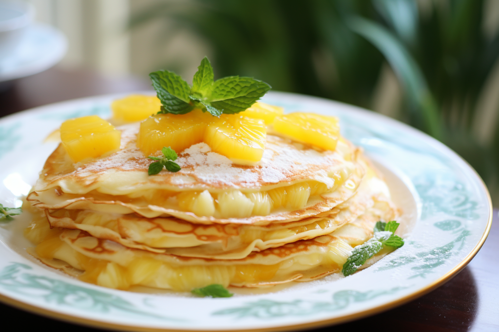 Pineapple crepes with fresh fruit