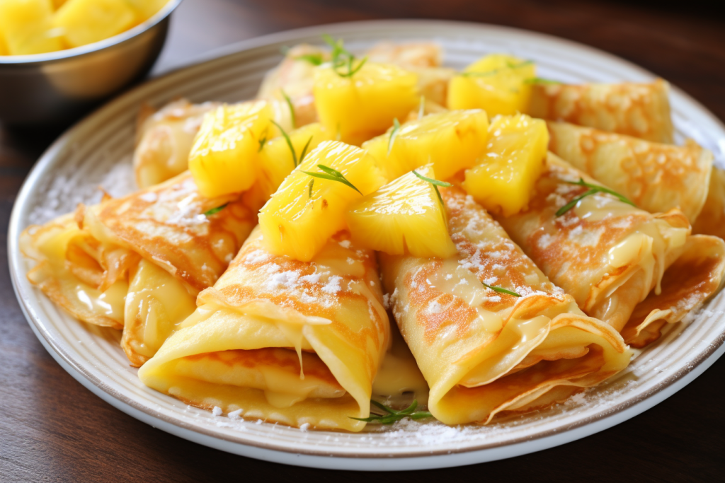 Pineapple crepes rolled and tasty