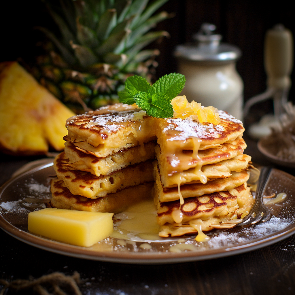 pineapple pancakes with a slice missing