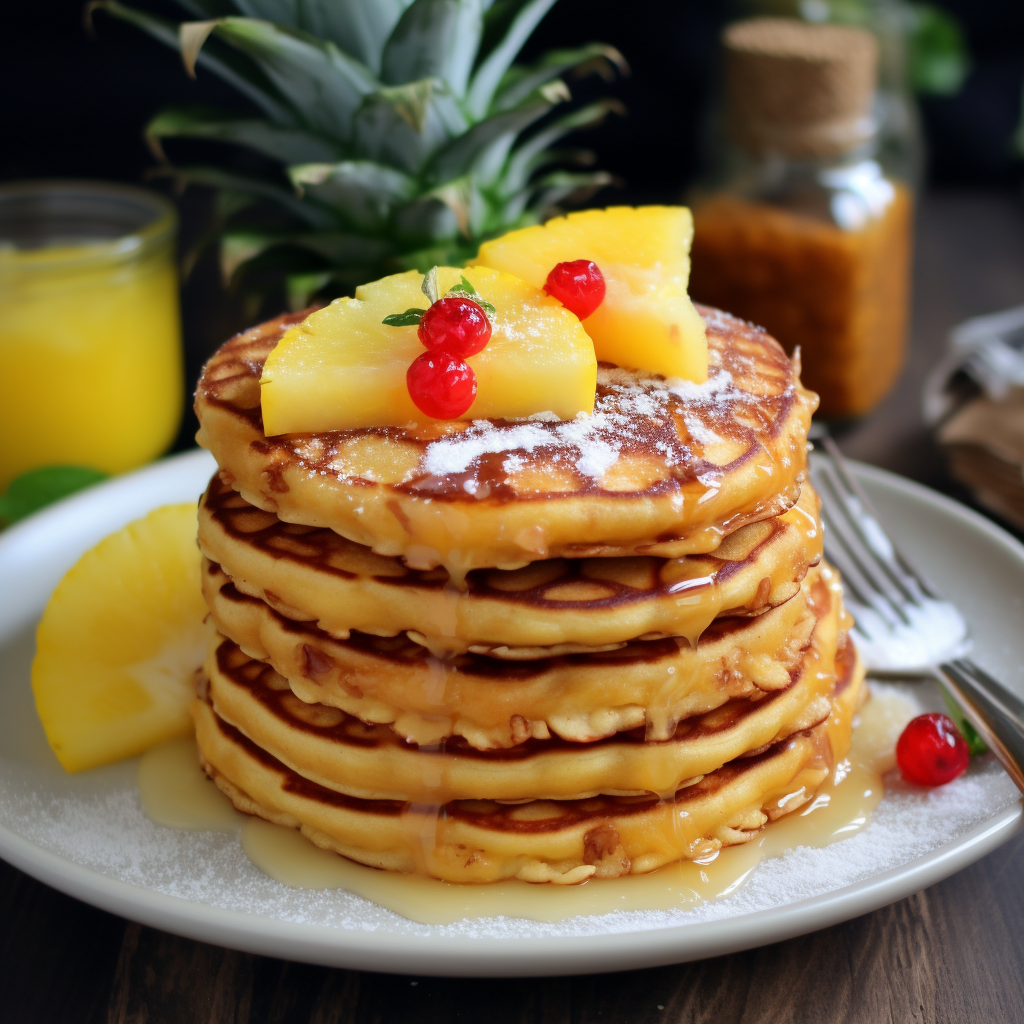 five pineapple pancakes stacked on top of each other