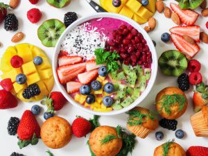 colorful fruit in smoothie bowl