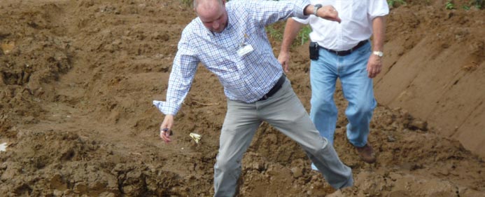 Mark Edwards enjoys a stroll through the farm in his new shoes.